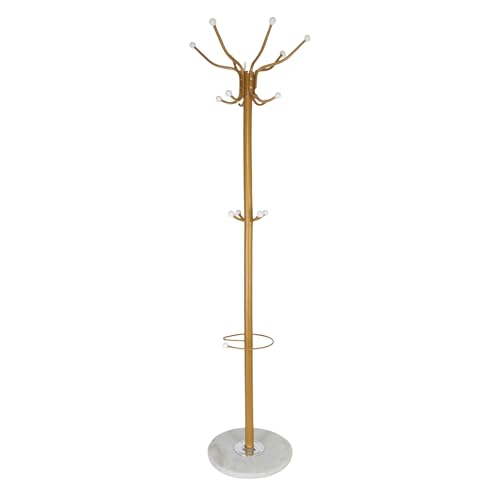 Relaxdays Coat Rack with Marble Base, 16 Hooks & Umbrella Storage, Stable Hallway Organizer, 176.5 x 36.5 x 36.5 cm