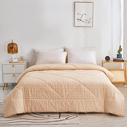 Leisurely Collection 2025 Premium Upgraded Non-Vacuum Bed Quilt All Seasons 100% Cotton Filled Comforter - Reversible Lightweight Soft Breathable Fluffy (Plaid Full/Queen)