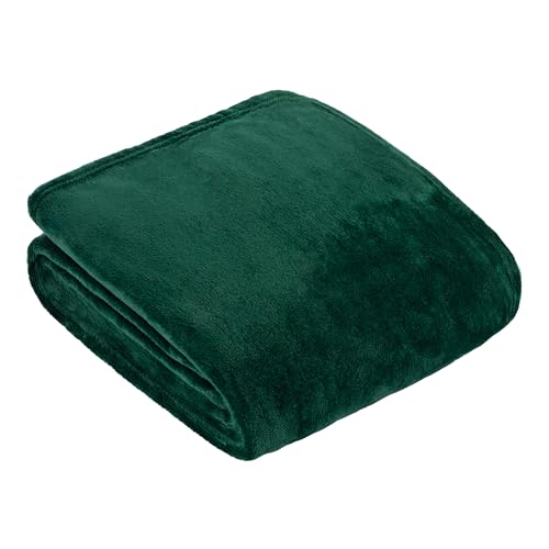 furn. Harrow Fleece Throw – Silky Soft Lightweight Flannel Blanket for Bed or Sofa (Emerald - 140x180cm)