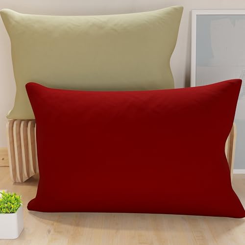PETTI Artigiani Italiani - Pair of Pillow Cases 70 x 40 cm in Microfibre, Pillows for Bedroom Furniture, Sofa, Set of 2 Cushion Covers, Reversible Pillowcase Burgundy Taupe