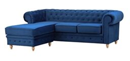 Sofas and More Windsor Chesterfield style Blue French Velvet fabric Corner Sofa Armchair (Left Hand Corner)