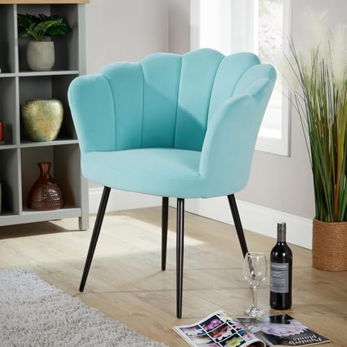 Home Source Velvet Scallop Shell Chair Wing Back Armchair Occasional Sofa, Teal Green, Black Legs