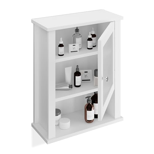 Relaxdays Bathroom Wall Cabinet, 3 Shelves, Door with Acrylic Glass, Narrow Hanging Cupboard, 52 x 42 x 18 cm, White