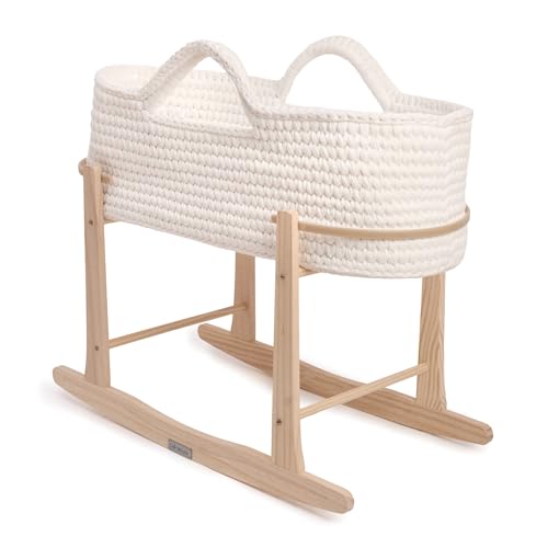 Clair de Lune Crochet Moses Basket With Natural Rocking Stand Bundle 75 x 28 cm