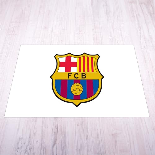 fan decor FC Barcelona Mat - Large (185cm (w) x 100cm (h) - Full Colour Crest on White