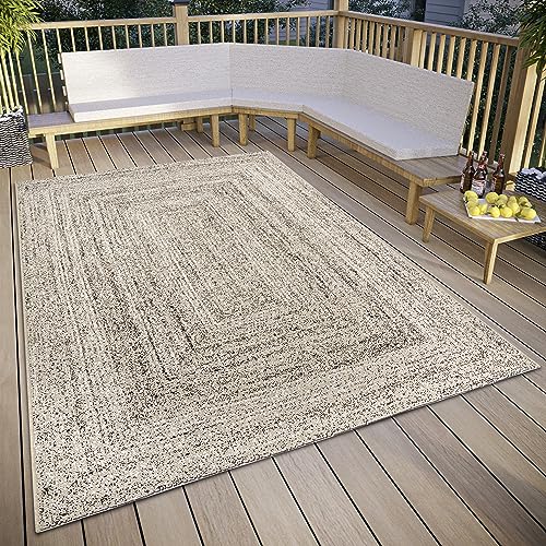 ELLE Decoration Jules Indoor & Outdoor Rug - Design Flat Weave Mottled Outdoor Rug, Weatherproof & UV-Resistant Outdoor Rug for Living Room, Balcony, Patio, Garden - Cream Black, 160 x 230 cm