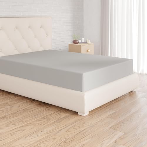 Amazon Basics Bedding Soft Microfibre Super King Fitted Sheet with 12 inch (30 cm) Deep Pocket, 180 x 200 cm, Light Grey