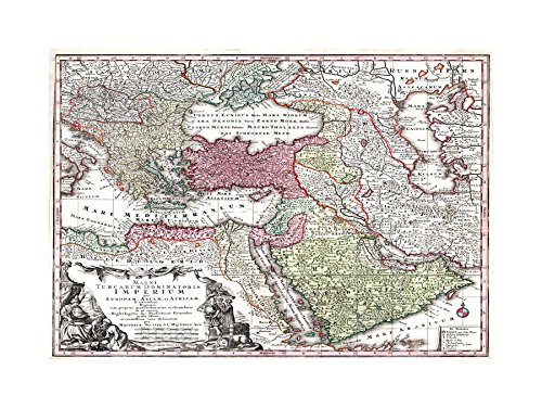 Wee Blue Coo Map Seutter Turkey Ottoman Empire Persia Arabia Picture Wall Art Print