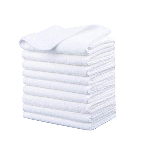 KinHwa Dish Cloths for Washing Dishes with Scrub Side, Microfiber Dish Rags - Kitchen Washcloths, Dual-Side Quick Dry Kitchen Cleaning Cloths, Non-Scratch Dishwashing Towels 12 Inch Set of 9, White