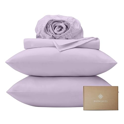 "BIOWEAVES 100% Organic Cotton Sheets, 300 Thread Count 4-Piece GOTS Certified Bed Sheet Set Fits Mattress Upto 17"" Deep Pocket, Soft & Silky Sateen Weave (Queen, Lavender)"