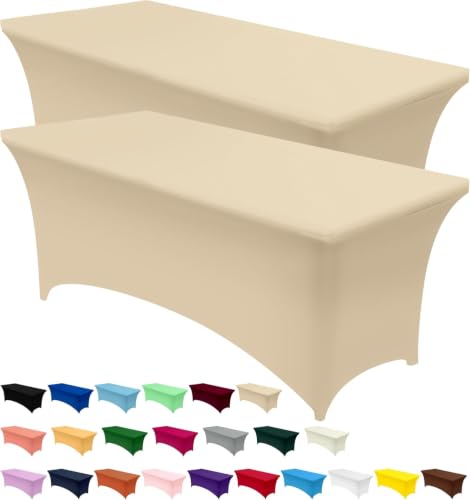 Utopia Kitchen Spandex Table Cloth 2 Pack [6FT, Champagne] Tight, Fitted, Washable and Wrinkle Resistant Stretch Rectangular Patio Table Cover for Event, Wedding, Banquet & Parties [183Lx76Wx76H] cm
