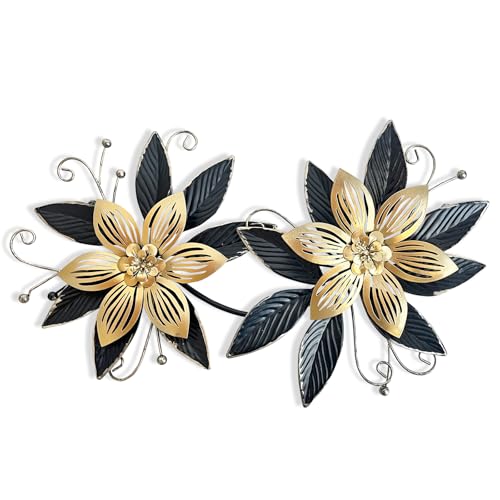 "Liffy Black Gold Metal Flowers Wall Decor,15"" 3D Multi-layer Modern Floral Art, Rustic Distressed Hanging Decor for Indoor, Bedroom Living Room Garden Patio, Home Decoration"