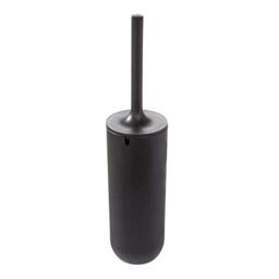 iDesign Toilet Brush with Toilet Brush Holder, Slim Bathroom Accessory Made of Plastic, Free-Standing Brush and Holder with Silicone Bristles, Black