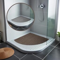 Nicoman Reversible Bath Mat Non Slip Anti Mold, Shower Mat for Tub Bathtub, Anti Slip Shower Mats for Inside Outside, Safety Washable Quick Drying Large Bath Matt (Grey/Brown, QUADRANT 60x60cm)