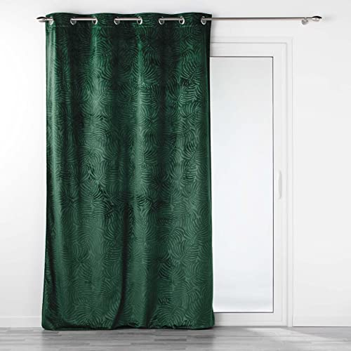 Douceur d'Intérieur, Analia Eyelet Curtain 140 x 240 cm Pine Green Embossed Velvet Blackout