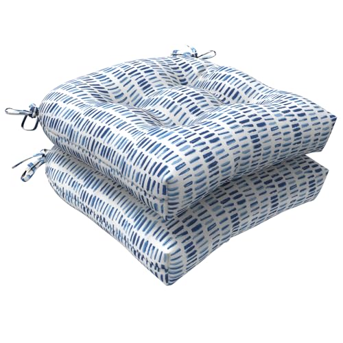 LVTXIII Outdoor Seat Cushions All Weather Tufted Chair Cushions, Patio Furniture Decorative Cushions (Round Back, 19”x19”x5”, Blue Pebble, 2 Pack)
