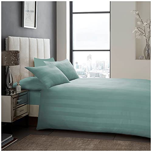 GC GAVENO CAVAILIA Easy Care Soft & Cosy Hove Satin Stripe Housewife Pillow Case, Luxury Hotel Collection Bedding, Polyester, Duck Egg, Double Fitted Sheet