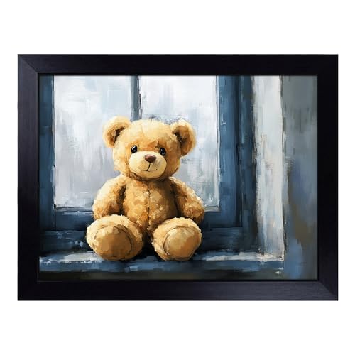 Lap Tray with Bean Bag Cushion, Teddy Bear - Handmade in the UK, Raised Wooden Edge, Padded Cushion, Heat-Resistant Wipe-Clean Surface, for Meals, Laptops and Crafts