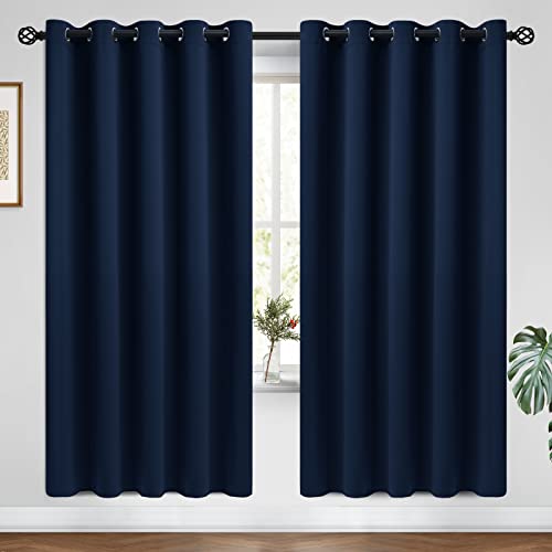 COSVIYA Navy Blue Curtains 72 inch Length 2 Panels Set Grommet Room Darkening,Thick Polyester Light Blocking Insulated Thermal Curtain Drapes for Bedroom/Living Room,62x72 inches