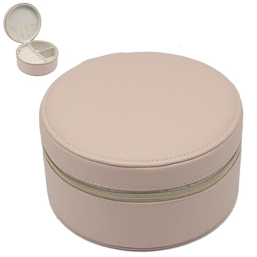 Lesser & Pavey Round Pink Faux Leather Lockable Jewellery Box - Lockable Case, Multi Compartment Layout, Travel Ready, Jewellery Protection, Gift Choice