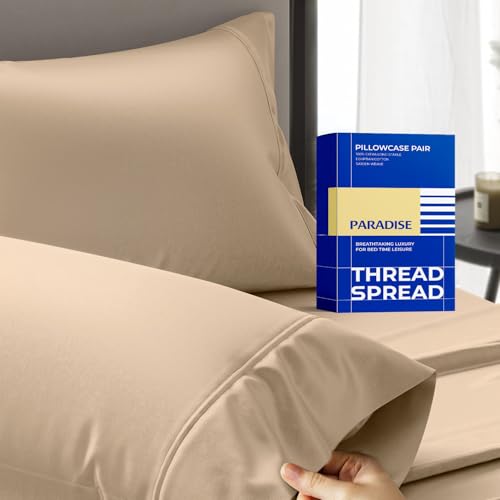 THREAD SPREAD 100% Egyptian Cotton Pillow Cases King - 1000 Thread Count Pillow Cases King Size Set of 2, Soft Cooling & Breathable Extra Long Staple Sateen Weave Cotton Pillow Covers for Bed - Taupe