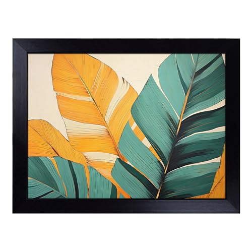 Lap Tray with Bean Bag Cushion, Tropical Leaf Minimalism - Handmade in the UK, Raised Wooden Edge, Padded Cushion, Heat-Resistant Wipe-Clean Surface, for Meals, Laptops and Crafts