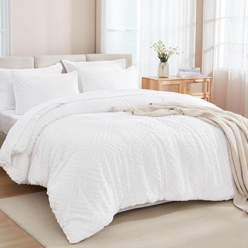Andency Full Size Comforter Set 7 Pieces, White - 7 Pieces, Bed in a Bag Full, Soft Lightweight Fluffy Polyester, Elegant Boho Tufted Reversible Bedding Set, All Season