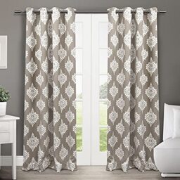 Exclusive Home Curtains Medallion Woven Blackout Grommet Top Panel Pair, Taupe, 52x84, 2 Piece