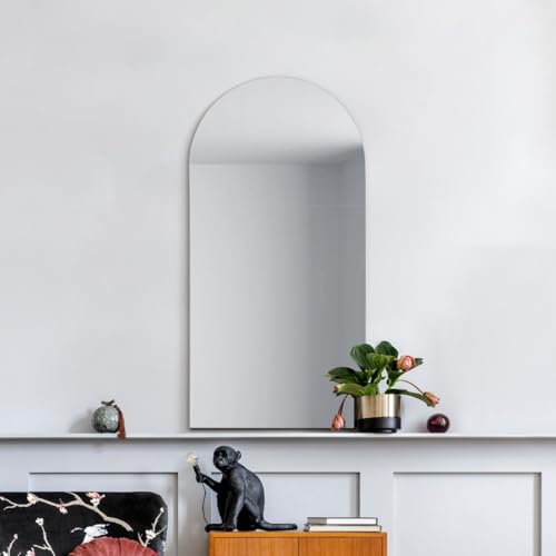 "MirrorOutlet The Arcus - Frameless Modern Arched Wall Mirror 32"" X 16"" (80CM X 40CM Silver Mirror Glass with Black wooden Backing - Polished Edging"