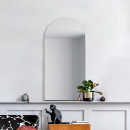"MirrorOutlet The Arcus - Frameless Modern Arched Wall Mirror 32"" X 16"" (80CM X 40CM Silver Mirror Glass with Black wooden Backing - Polished Edging"