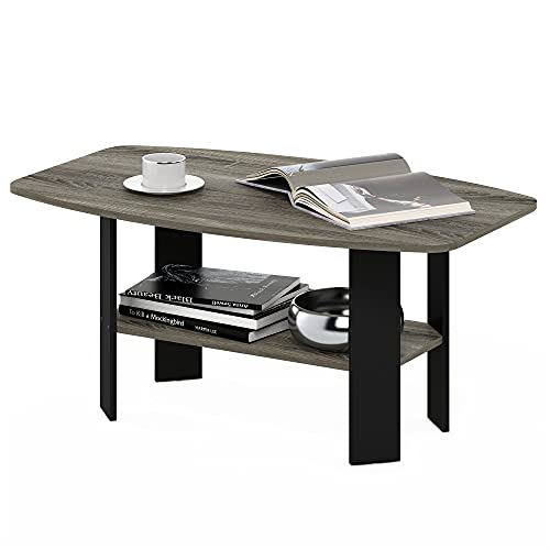 Furinno SIMPLE DESIGN Coffee Table, 2-Tier Small Coffee Table wih Open Shelf, Side Table, Tabletop with Soft Edges, for Living Room, Home Office, Grey Oak