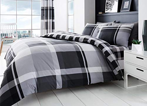 GC GAVENO CAVAILIA Waverly Check Luxurious Duvet Cover Sets Quilt Cover Sets Reversible Bedding Sets with Pillowcases (Grey, Single), 543145