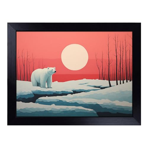 Lap Tray with Bean Bag Cushion, Polar Bear Minimalism - Handmade in the UK, Raised Wooden Edge, Padded Cushion, Heat-Resistant Wipe-Clean Surface, for Meals, Laptops and Crafts