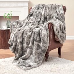 "Krifey Oversized Faux Fur Blanket, Super Soft Cozy Blanket, Luxury Fluffy Throw Blanket Fuzzy Bed Throw, Plush Christmas Birthday Gifts for Women, Room Home Dorm Decor, Marbled Gray 60"" x 80"""
