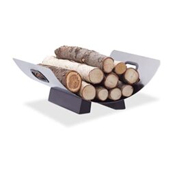 Relaxdays Stainless Steel Log Cradle, Modern Firewood Basket, Metal Log Carrier Holder, H x W x D: 16 x 41 x 33 cm, Silver