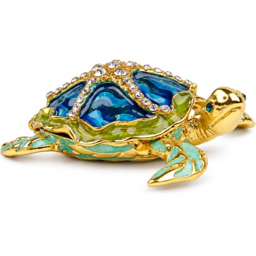 SEVENBEES Sea Turtle Figurine Hinged Trinket Box Decorative Jewelry Boxes with Sea Star Figure