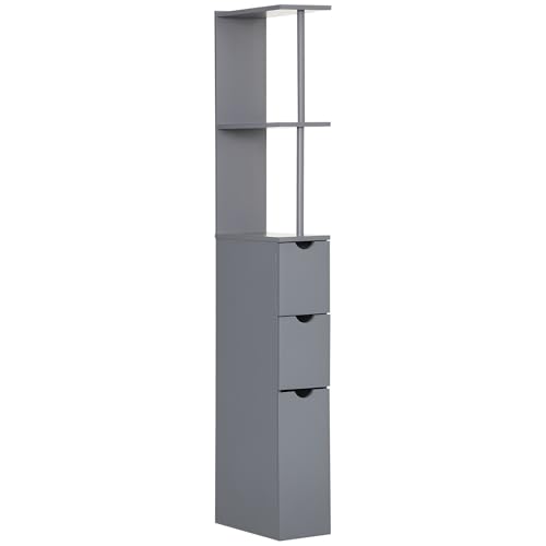 HOMCOM Tall Bathroom Cabinet Freestanding Slim Narrow Grey