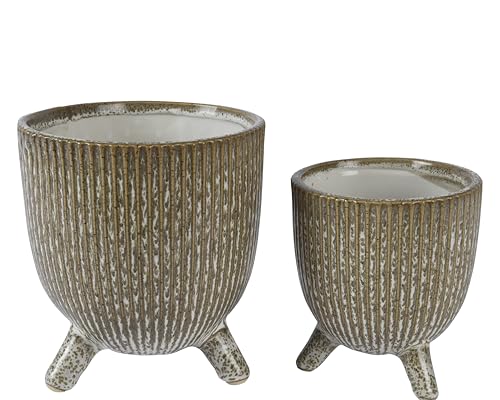 Decoris Green Stoneware Planter-14.5cm Diameter, 16cm Height, One Size