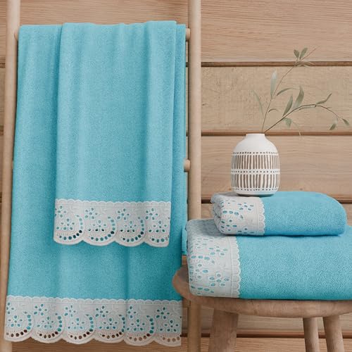 PETTI Artigiani Italiani - 100% Cotton Terry Bath Towels, 1+1 Towel Set, 2 Pieces 1 Face Towel and 1 Hand Towel, Turquoise
