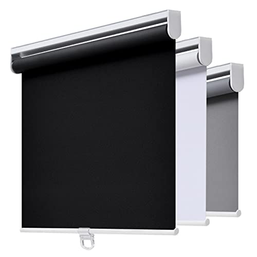 "AOSKY Cordless Roller Shades Blackout Blinds for Windows (23"" W x 72"" H, Black) Room Darkening Rolled Up Shades with Spring System, UV Protection Window Shades Door Blinds for Home and Office"