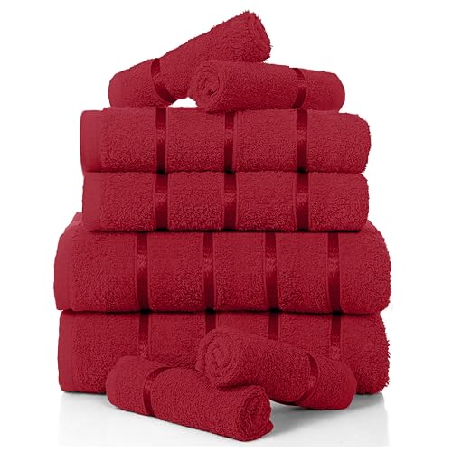Gaveno Cavailia Luxurious 8 Pack Boston Towel Bale Set ( 4 Face, 2 hand and 2 Bath ), Cotton, Red