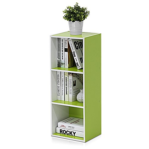 Furinno LUDER Book Shelf, 3-Cube Bookshelf, Bookcase, 9.3 x 12 x 31.5, for Living Room, Bedroom, Home Office, White/Green
