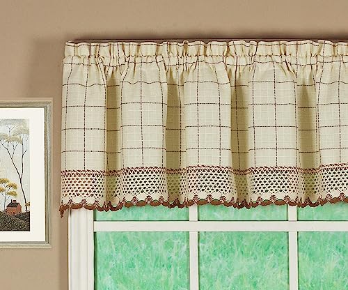 "Today's Curtain Adirondack 2-Tone Crochet Valance 12"", Ecru/Toast, 60W x 12L"
