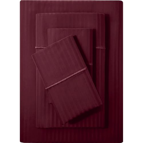 "Feather & Stitch Twin Size Damask Solid Sheets-100% Soft Cotton College Dorm Room Breathable BedSheet 3 Pc Set 18"" Deep Pockets 500 TC Sateen Weave Bedding Mattress Resort Hotel Luxury Decor-Burgundy"