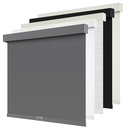 "SUNOFF Cordless Blackout Roller Shades Blinds for Windows Free-Stop,Pull Down Room Darkening with Valance,Thermal Insulated Woven Fabric Window Door Blinds for Home,Office,Grey 31"" W x 72"" L"