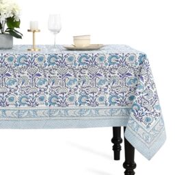 CPC COTTON PRINT CLUB Teal Grey, Aquamarine Blue Indian Hand Block Printed 100% Pure Cotton Tablecloth Table Cover for Wedding, Christmas, Housewarming Party- 8-Seater 70x10