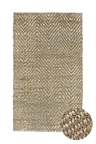 HAMID Jute Rug - Alcazar Rug 100% Natural Jute Fibre - Soft Rug and High Strength - Hand Woven - Living Room, Dining Room, Bedroom, Hallway Rug - (Natural, 110 x 60 cm)