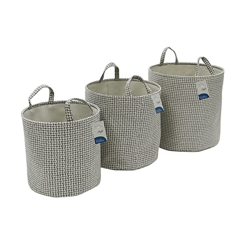JVL Silva Round Fabric Storage Baskets, Set of 3, Grey