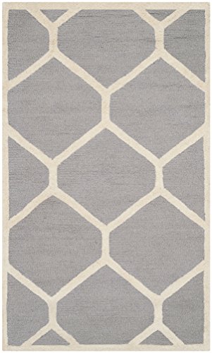 Safavieh Modern Indoor Hand Tufted Accent Area Rug, Cambridge Collection, CAM144, in Silver / Ivory, 61 X 91 cm for Living Room, Bedroom or Any Indoor Space