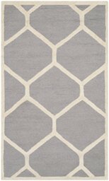Safavieh Modern Indoor Hand Tufted Accent Area Rug, Cambridge Collection, CAM144, in Silver / Ivory, 61 X 91 cm for Living Room, Bedroom or Any Indoor Space